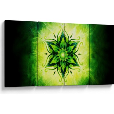 Obraz - Kvetinová mandala v zelenom pozadí, štvordielne 160x80 cm