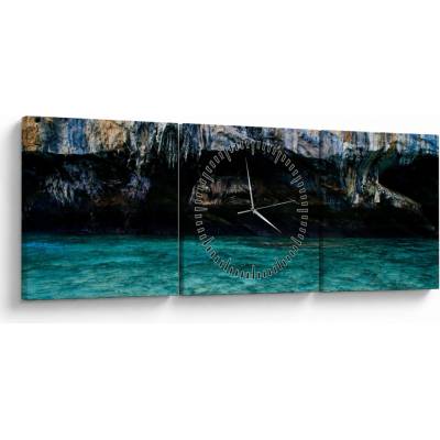 Obraz vody a skál (s hodinami), trojdielne 90x30 cm s hodinami
