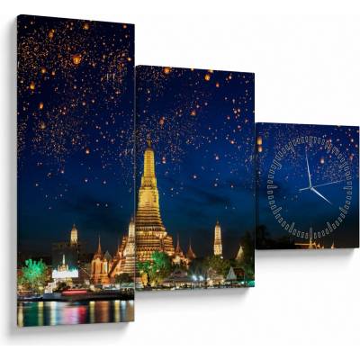Obraz - Lampióny štěstí, Bangkok (s hodinami), třídílný 90x70 cm s hodinami – Hledejceny.cz