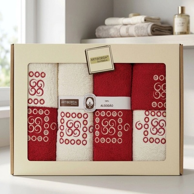 4sleep set ručníků a osušek 174 6 ks červená a krémová s výšivkou 2 ks 30 x 50 cm + 2 ks 50 x 90 cm + 2 ks 70 x 140 cm