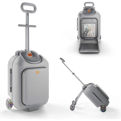 KINDERKRAFT Kufor cestovný so sedákom, nálepkami a držiakom na mobil 2v1 Cabby Grey