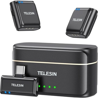 Bezdrôtový klopový mikrofón Telesin s USB‑C prijímačom a powerbankou