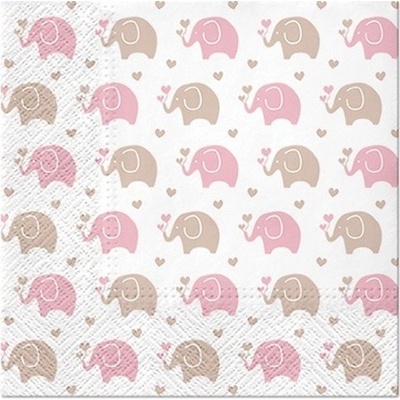 PAW servítky L Baby Elephants pink 33x33cm