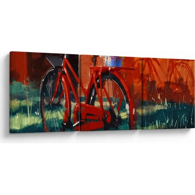 Obraz červeného kola, akrylová malba, třídílný 90x30 cm