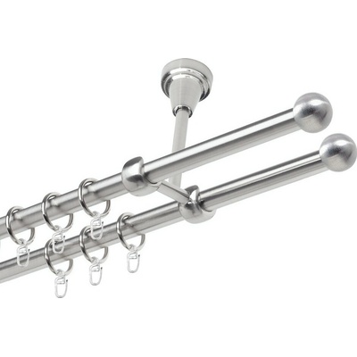 OK-GarnýžeCZ Garnýž kovová dvouřadá 19mm Koule nerez 380 cm do stěny / kroužky s háčkem
