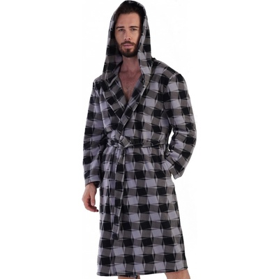Šedý strakatý hřejivý pánský župan teplý fleece s kapucí 1z1592 šedá – Hledejceny.cz