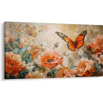 Obraz - Motýľ a kvety, olejomaľba, jednodielne 120x70 cm