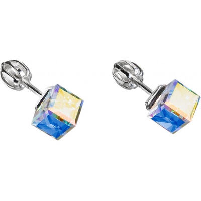 Evolution Group strieborné náušnice kôstka s kryštálmi Swarovski AB efekt kostička 31030.3
