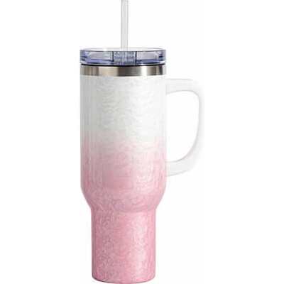 Puft Termohrnek 1200 ml s brčkem růžová sublimace termotransfer