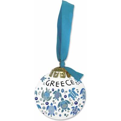ATP – řecká keramická vánoční baňka GREECE 014 Caretta Caretta, bílo-tyrkysová