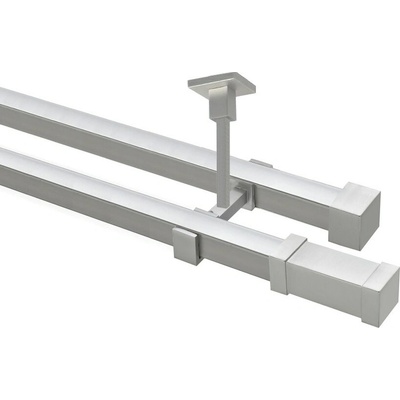 OK-GarnýžeCZ Garnýž kovová hranatá dvouřadá 20x20mm Zanotti satina 100 cm do stropu / na tunýlek - bez kroužků