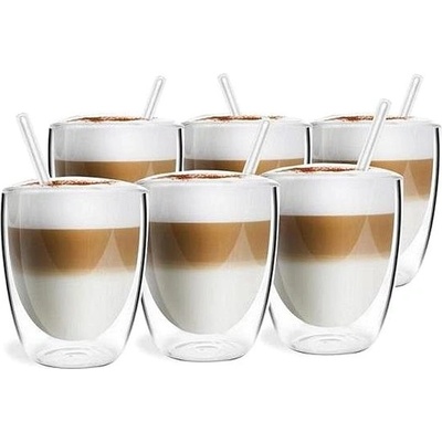 Vialli Design Sklenice dvoustěnná v sadě skleněná brčka 15 cm 6858 6 x 320 ml