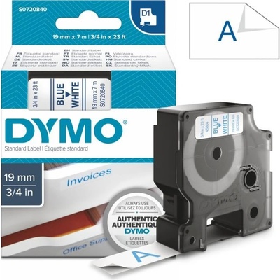 Páska Dymo D1, 19mm (45804) bílá, modrý tisk, 7m