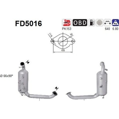Filter sadzí pevných častíc výfukového systému AS FD5016