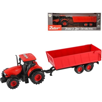 Teddies Traktor Zetor s valníkem plast 36cm na setrvačník na bat. se světlem se zvukem v krabici 39x13x13cm