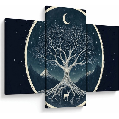 Obraz – Magický strom s jeleňom II., trojdielne 90x60 cm