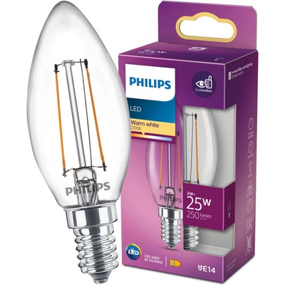 Philips 8718699777531 LED žiarovka 1x2W E14 250lm 2700K teplá biela, číra, Eyecomfort