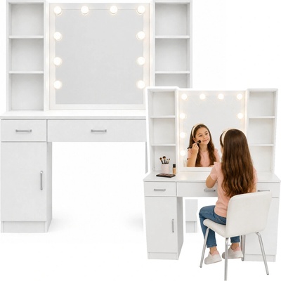 Tomido Velký Toaletní stolek 141 x 114 x 39 cm s LED zrcadlem Bílý 31650