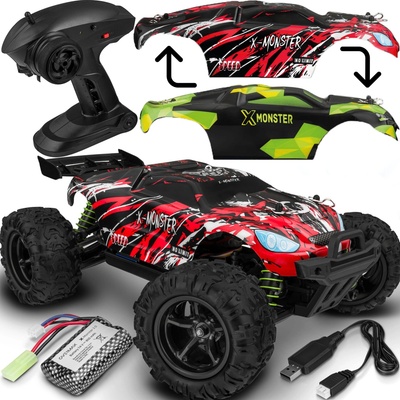 OVERMAX X-Monster 3.5 Truck dálkově ovládané RC auto 30 km/h, 2 baterie, pohon všech kol, dojezd 100 m 2 sady karoserie 1:18