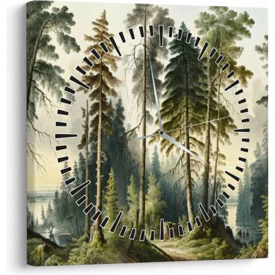 Obraz - Vintage krajina lesov (s hodinami), jednodielne 30x30 cm s hodinami