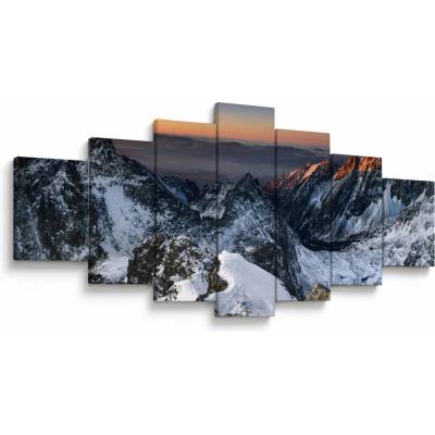 Obraz - Východ slnka v horách, sedemdielne 210x100 cm