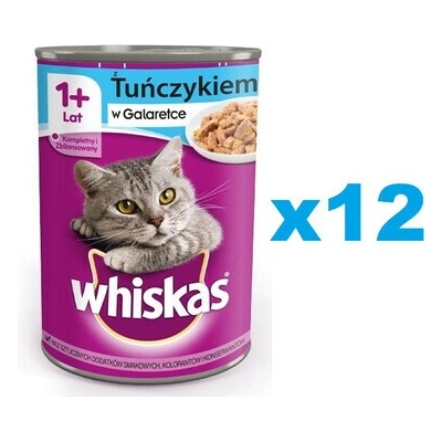 WHISKAS Adult konzerva kompletní krmivo pro dospělé kočky, kousky s tuňákem v želé 12 x 400 g – Hledejceny.cz
