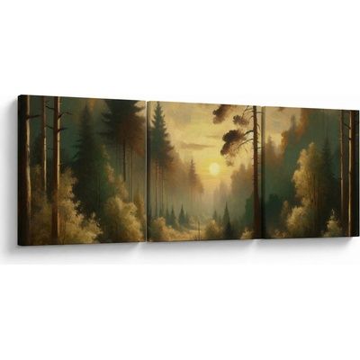 Obraz - Slunce zářící lesem, třídílný 120x40 cm