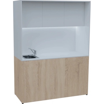 KUCH - CUBE PLUS 3 kuchyňka, vybavení - dřez + baterie, 2000x1480x600 mm, LED osvětlení, dvířka, dub bardolino bílá
