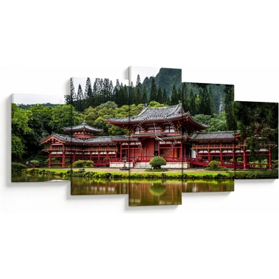 Obraz - čínska architektúra (s hodinami), päťdielne 150x80 cm s hodinami