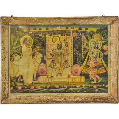 Sanu Babu Starý obraz v teakovém rámu, Krišna a Rádha, 56x42cm