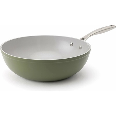 Elmich Nepriľnavá keramická panvica wok Zen 28 cm – olivovozelená
