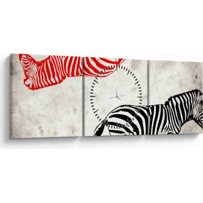 Obraz - Zebry (s hodinami), trojdielne 90x30 cm s hodinami