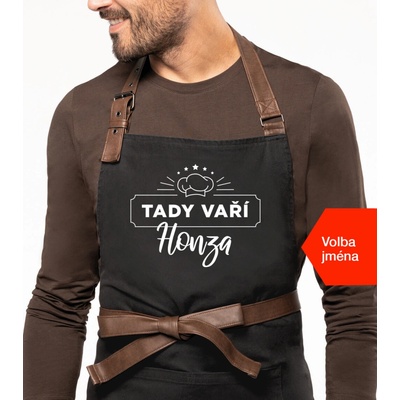 Kariban Zástěra pro muže se jménem Exclusive Tady vaří.. Černá Black