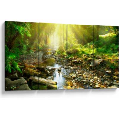Obraz řeky v zeleném lese, Čtyřdílný 160x80 cm