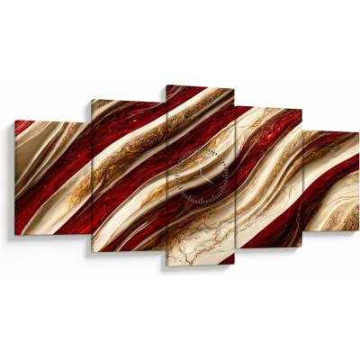 Obraz - Zlato - bílá textura (s hodinami), pětidílný 150x80 cm s hodinami