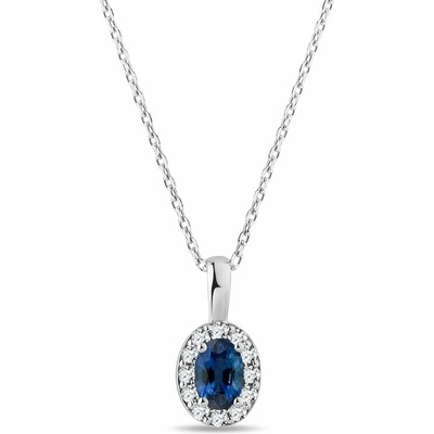 Klenota Halo náhrdelník z bieleho zlata so zafírom a diamantmi N0529602