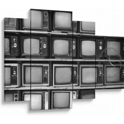 Obraz - Retro televize (s hodinami), Čtyřdílný 110x75 cm s hodinami