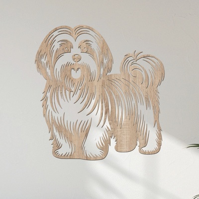 dřevo života Dřevěný obraz Havanský psík (Havanese) Zvolte rozměr šxv (cm): 57x60, Zvolte barvu dekoru: Dub Sonoma