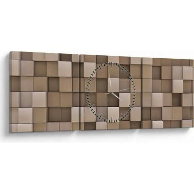 Obraz - Béžové kocky (s hodinami), trojdielne 90x30 cm s hodinami