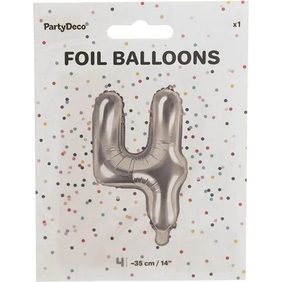 PartyDeco Fóliový balón Mini Číslo 4 strieborný 35cm