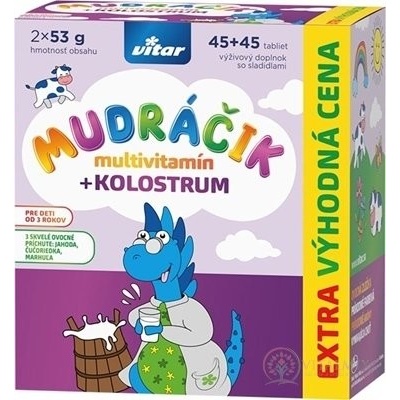 Vitar MUDráček multivitamin + kolostrum směs 3 příchutí 90 tablet