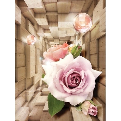 Preinterier Fototapeta panel - PL0764 - 3D kocky s kvetmi vlies - 206cm x 275cm