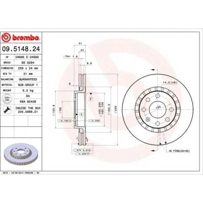 BREMBO brzdový kotúč 09.5148.24, súprava 2 ks