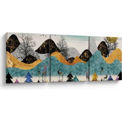 Grafický obraz s jeleny, třídílný 120x40 cm