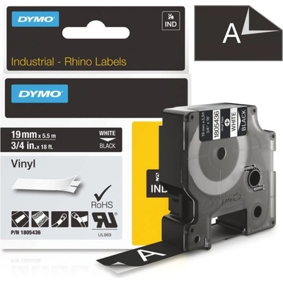 Páska Dymo Rhino vinyl, 19mm (1805436) černá, bílý tisk, 5,5m