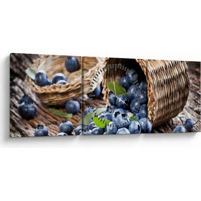 Obraz - Šťavnaté čučoriedky (s hodinami), trojdielne 90x30 cm s hodinami