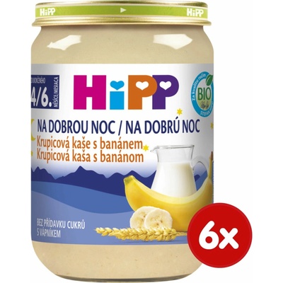 HIPP BIO Na dobrú noc krupicová s banánom 6 x 190 g