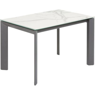 Kave Home Bílý rozkládací jídelní stůl Axis II. tmavá podnož 120/180 x 80 cm