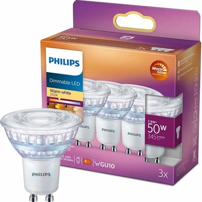 Philips Sada 3x LED halogénová žiarovka GU10 PAR16 3,8W = 50W 345lm 2700 Warm 36° Stmievateľná