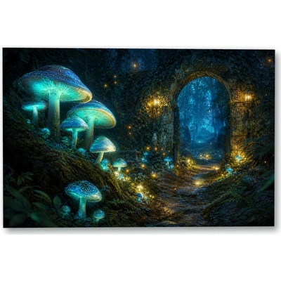 Plakát – Světélkující houby u kamenného oblouku 135 × 90 cm Bez rámu Ne Bez rámu